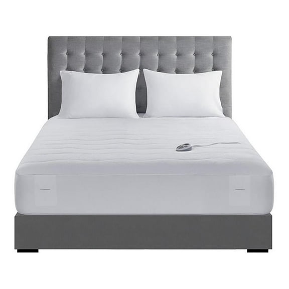 Pemberly Row 60x80" Polyester Fabric Plush Top Heated Mattress Pad in White