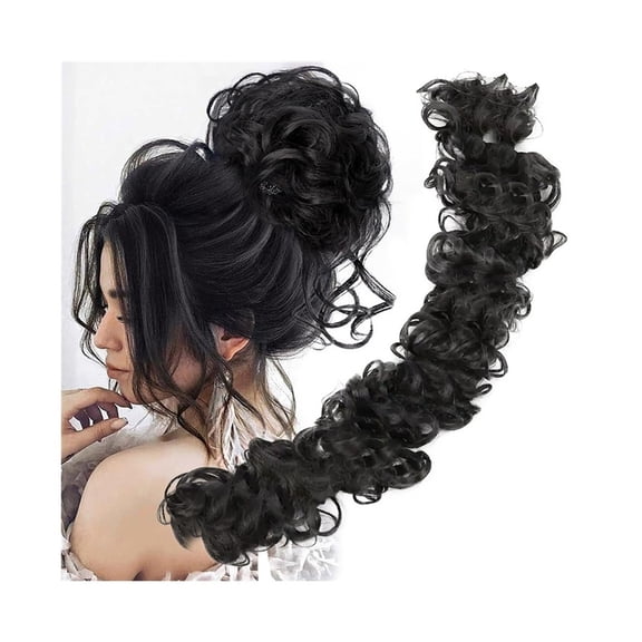 Wavy Curly Hair Bun Scrunchies Synthetic Messy Long DIY Wrap Around Bun Hair Ponytail Extensions