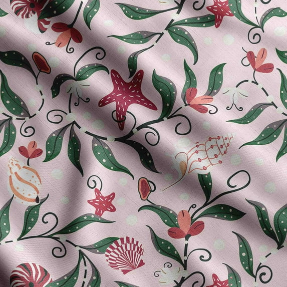 Soimoi Sea Shell Print, Silk Fabric, Decor Sewing Fabric by The Yard 42 Inch Wide,Decorative Fabric for Shirts Suits Ties, Light Pink