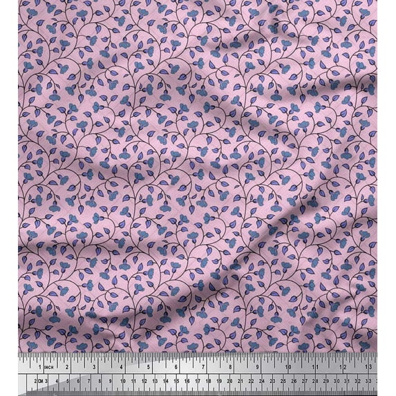 Soimoi Rayon Fabric Check,Leaves & Floral Artistic Print Sewing Fabric Yard 56 Inch Wide