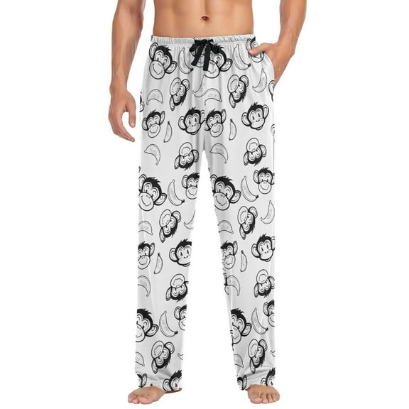 joogoo Men's Pajama Pants Cartoon Monkey Banana-1 Soft Long Sleep Lounge Pjs Bottoms L