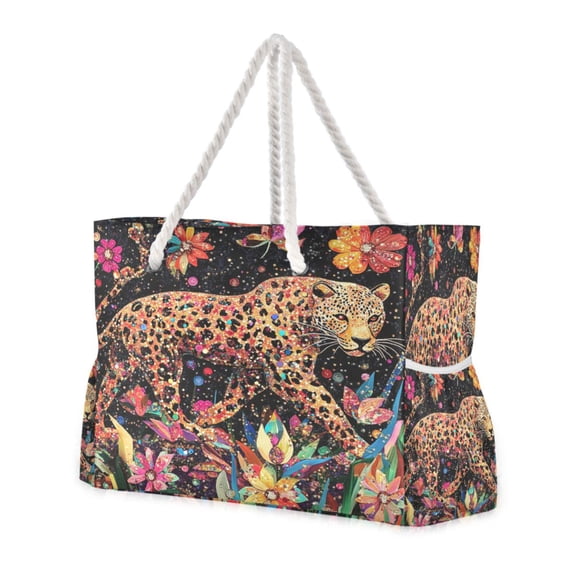 DIXRUYEE Beach Cooler Travel Tote Bags Beach Bag Fashion Sparkling Leopard Printed