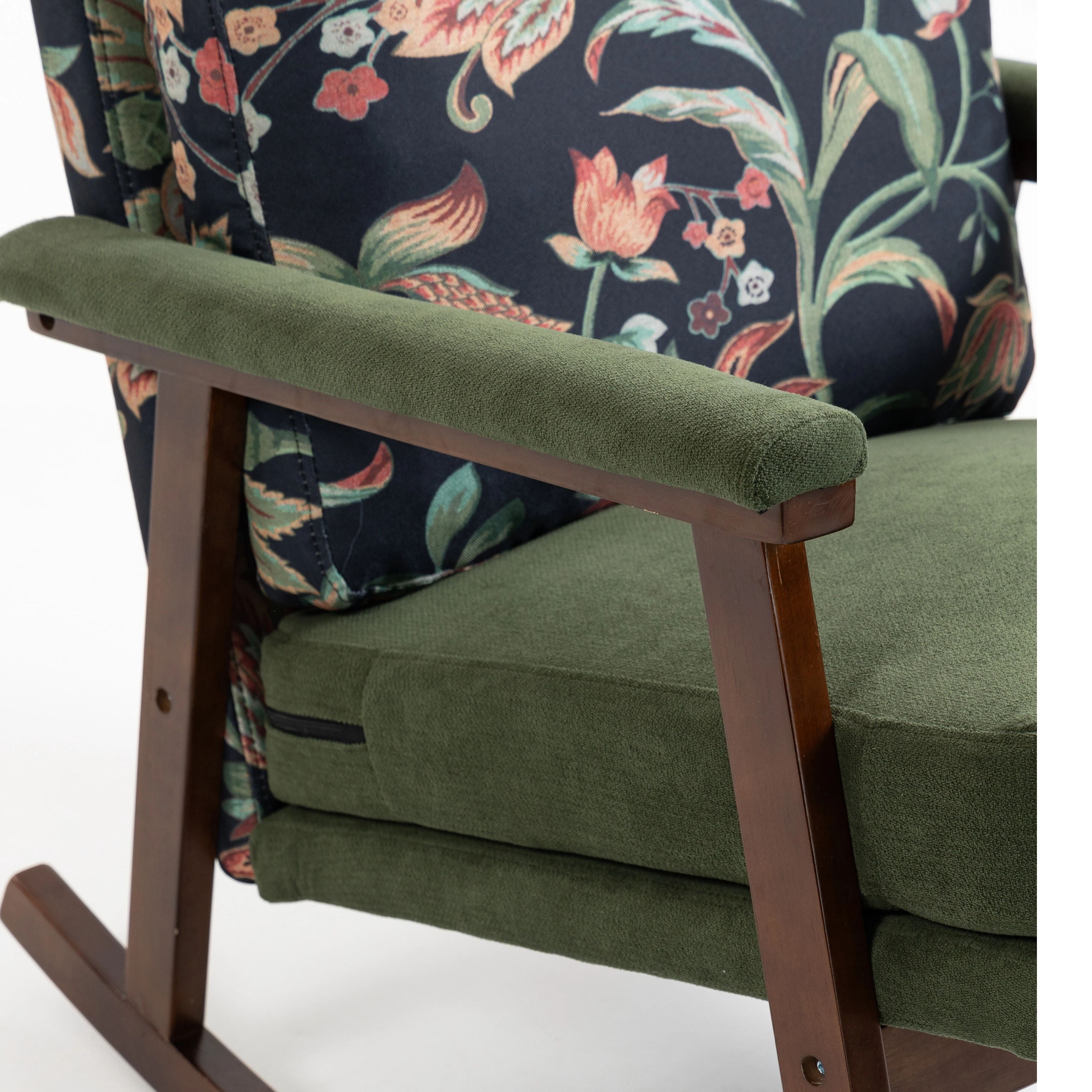 Euroco Mid Century Modern Rocking Chair Nursery, Teddy Upholstered Accent Chair with Solid Wood Frame,Glider Rocker Reading Armchair for Living Room Bedroom,Green