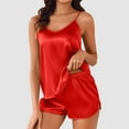 thumbnail image 2 of KaLI_Store Womens Pajamas Silk Satin Pajamas Set Shoulder Straps Nightwear with Shorts Loungewear Red,L, 2 of 5