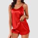 thumbnail image 2 of Conjunto de pijama sexy de seda para mujer: camisola y pantalones cortos de satén, tirantes finos en V, ropa de dormir tipo lencería para todas las estaciones, 2 of 5