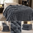 thumbnail image 5 of Textured Striped Throw Blanket | Dark Gray - Soft Fuzzy Ribbed Warm Decor Blanket for Couch Sofa Bed, All Season Cozy Plush for Home Office Travel, 5 of 7