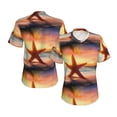 thumbnail image 3 of Yiaed Starfish Sunset Sea Beach Print Women's T Shirt V-Neck Short Sleeve Shirt Casual Breathable Tee Summer Tops-3X-Large, 3 of 5
