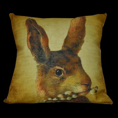 Playful Spring Bunny Rabbit Eating Pussy Willow Decorative Throw Pillow