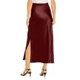 thumbnail image 7 of Women’s Satin Midi Skirt High Waist Side Slit Elegant Straight Fit Skirt Lightweight Silky Fabric Suitable for Daily Wear Wine S, 7 of 7
