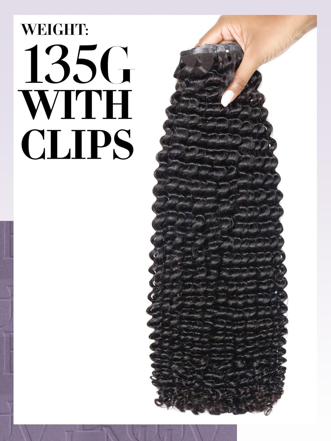 LUVME Seamless 24" Clip in Hair Extensions Human Hair Kinky Curly with Soft Invisible PU Weft Natural Black Hair for Women