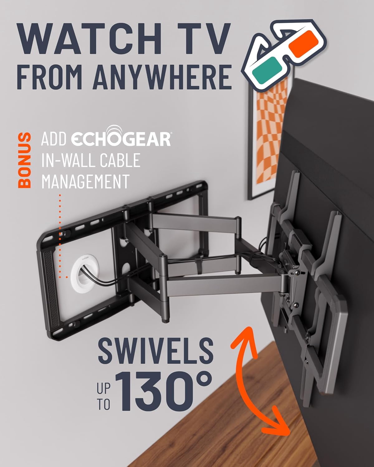 ECHOGEAR MaxMotion TV Wall Mount for 42”- 90” TVs up to 125lbs – Full Motion Tilts, Swivels, Extends