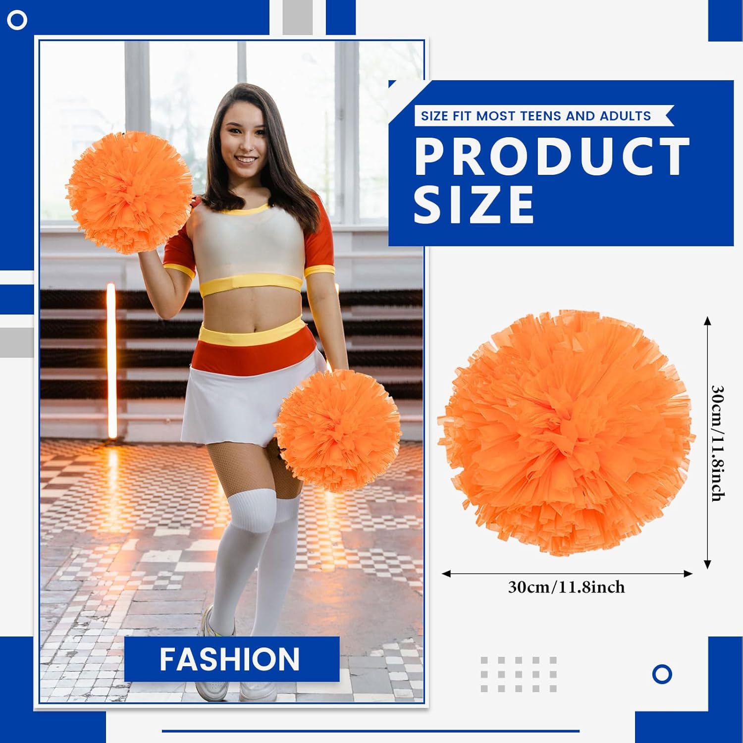 Cheerleader Pom Poms 24 Pack Sports Dance Cheering Plastic Metallic Cheerleading Pom Poms for Kids Adults-Ring Style
