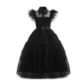 thumbnail image 4 of Addams-vestido de malla negra para niñas, fiesta de baile, cumpleaños, Carnaval, disfraces de Cosplay de Halloween, 3-10 años, 4 of 5