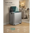 thumbnail image 5 of SONGMICS Kitchen Dual Trash Can, 13 + 5.3 Gallon 2-Compartment Trash Bin,Stainless Steel Garbage Can, Pedals, Soft-Close Lids, Inner Buckets, Silver, 5 of 5