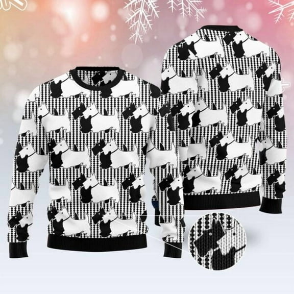 Scottish Terrier Black And White 3D Christmas Sweater, Christmas Sweater, 3D Sweater, Funny Xmas Sweaters