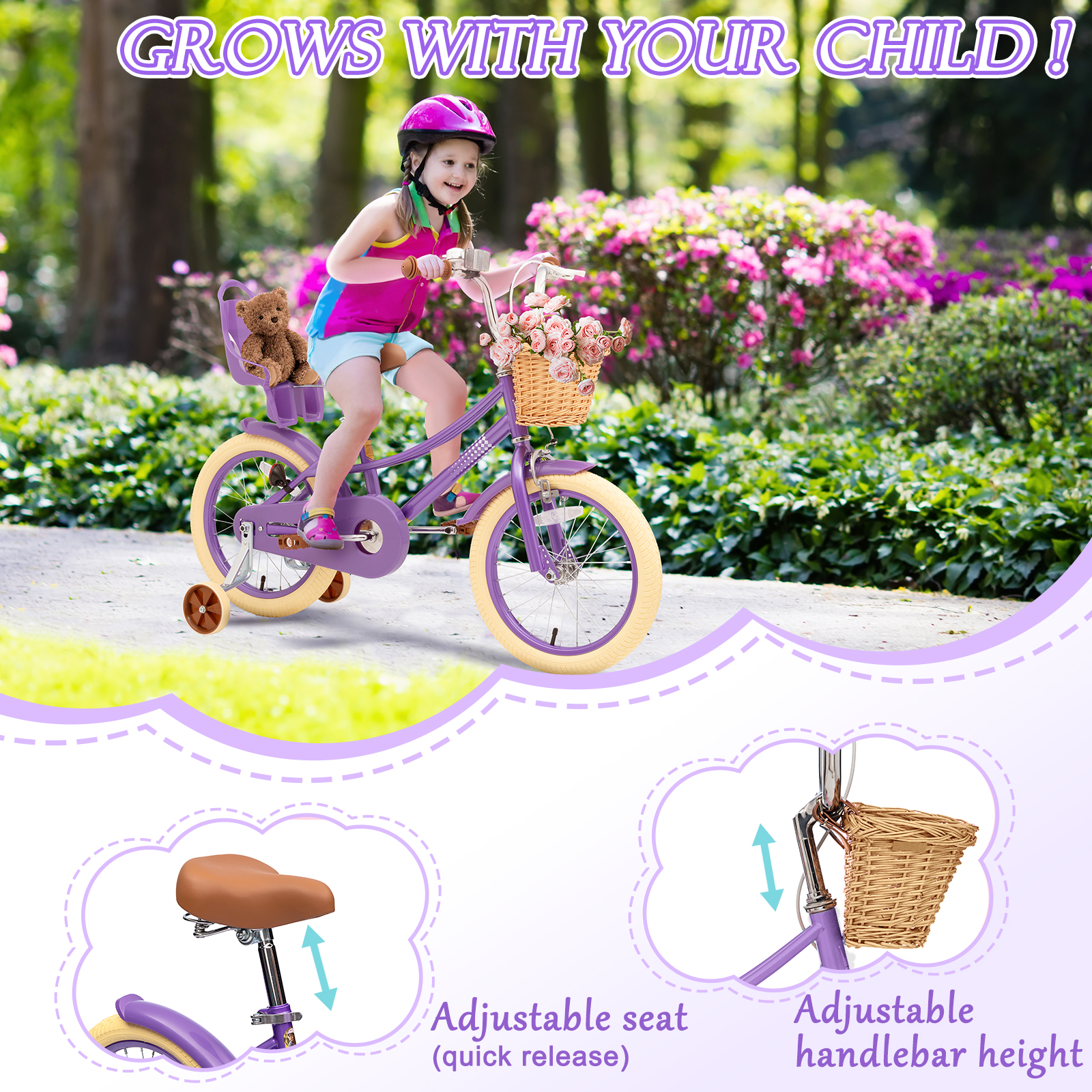 XJD Girls Bike with Training Wheels, 12-20 Inch photo 2