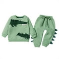 thumbnail image 2 of KYAIGUO Toddler Baby Winter dinosaurs Sweatshirt Outfits for Boy Girl 2PCS kids Long Sleeve Thicken Outfits Set 2-8Y green Fleece Sweatshirt Pants Outfits, 2 of 9