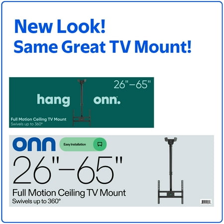 onn Full Motion Ceiling TV Mount for 26 to 65 TVs, UL Listed, Holds up to 110 lbs