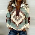 thumbnail image 2 of Maqroz Women's Sage Western Sweatshirt Aztec Diamond Graphic Quarter Zip Fleece Pullover Stand Collar Casual Warm Retro Soft Tops Multicolor,S, 2 of 8