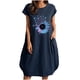 thumbnail image 1 of Vestido suelto informal de manga corta con bolsillo y cuello redondo con estampado del Día de la Independencia de algodón y lino de verano para mujer Fridja  qw3542, 1 of 4