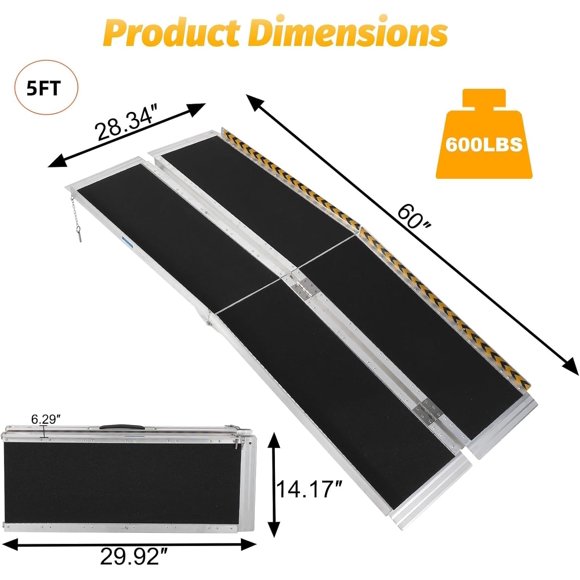 Qinaqin cm de Alturaeavy- Profundidaduty Folding Anchoheelchair Ramp 6FT Portátil Aluminum Mobility con Non-Slip Surface Reflective Strips 600 lbs Capacity Easy Access para Hogar