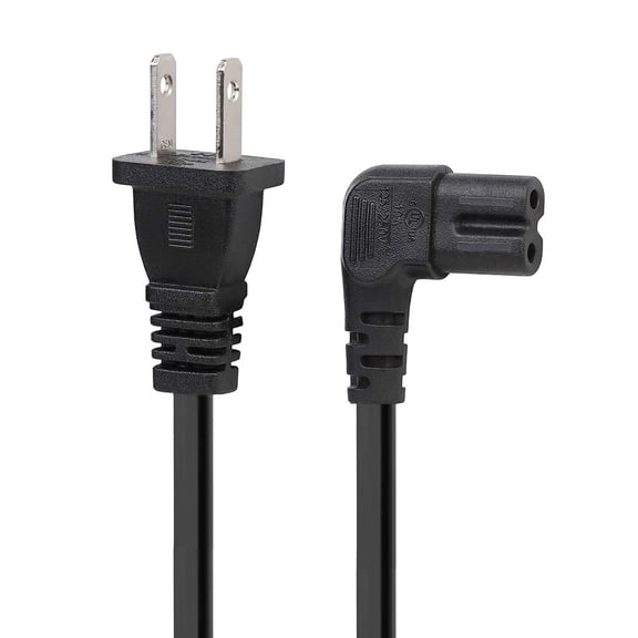 CoolStuff 6FT TV Power Cord 2-Prong Figure 8 Power Cord Angled L-Type IEC C7 (Figure 8) Replacement Power Cord for LCD LED Mornitor, IEC C7 to Nema 1-15P