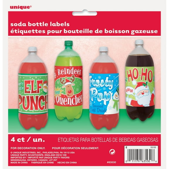 Merry Christmas Soda Bottle Labels, 4-Count