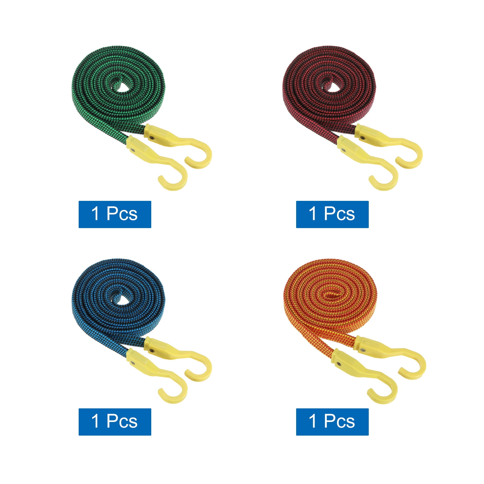 4Pack Bungee Cords with Hooks, 98.4" Flat Rubber Bungee Straps Elastic Rubber Straps for Outdoor Camping Cargo Tarps Roof Racks
