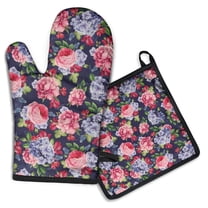 Pioneer Flower Kitchen Oven Mitt and Pot Holder Sets 2 Pcs for Baking, Cooking and Grilling, Heat Resistant Up To 392 °F