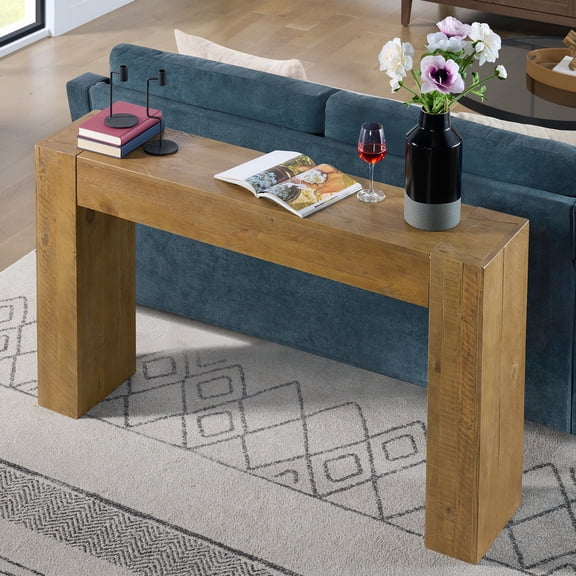 Alaterre Furniture Stockyard Solid Wood Console Table - 56in Modern Farmhouse Entryway Table, Oak