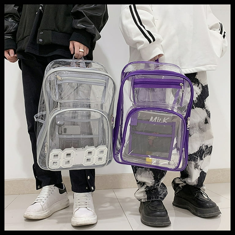 Wytyjxccyy Clear Backpack Heavy Duty Transparent Student Bookbag Stadium Approved See Through PVC School Bag for Kids Adults