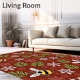thumbnail image 2 of ODIKA 4'x6' Machine Washable Non-Slip Area Rug, Festive Holiday Bee Scene with Evergreen Sprigs and Snowflake High Traffic Rug, Brown, 637476, 2 of 7