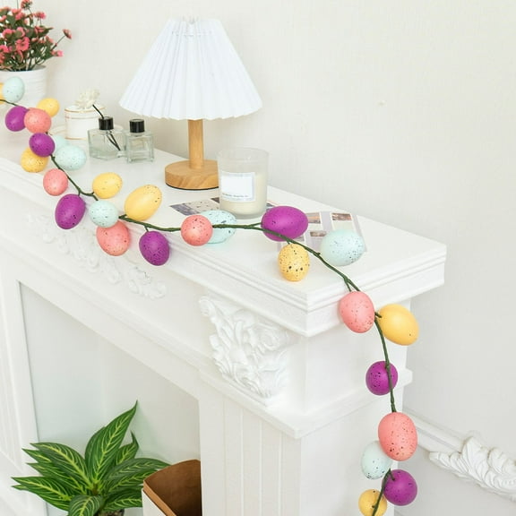 JLFNYA Easter Garland,Easter Garland for Mantel, 70.8" Rattan Eggs & Vines Wall Art, Party Backdrop, Bendable, Reusable Easter Decor