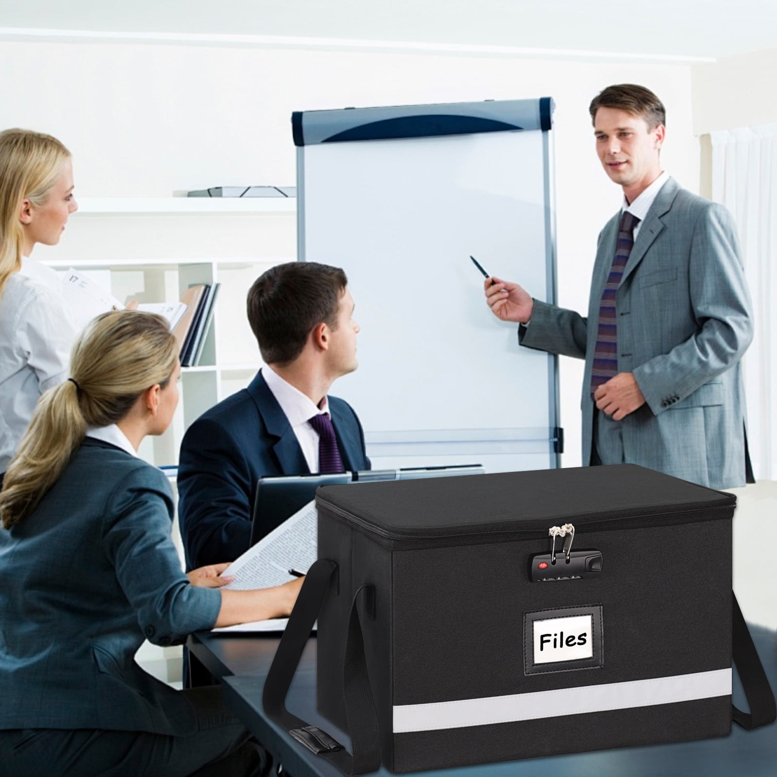 Upgraded File Box with Lock, Document File Organizer Box with Water-Resistant Zipper & Adjustable Handle, Collapsible Filing File Cabinet for Hanging Letter/Legal Folder (Black)