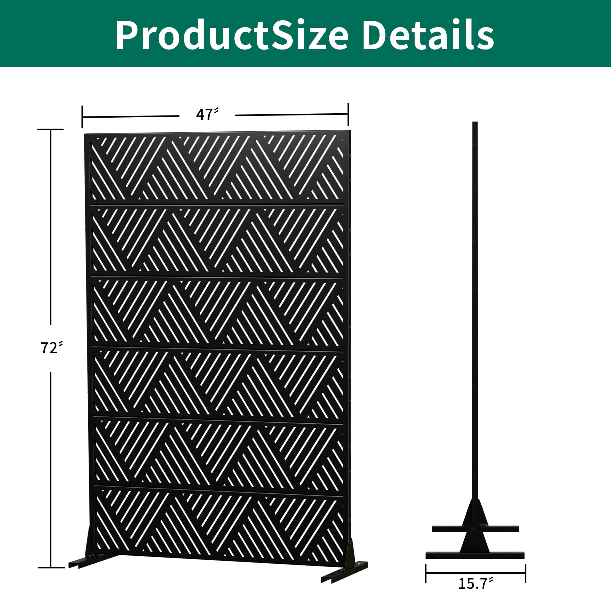 MAYEERTY 72×47" Outdoor Black Metal Privacy Panel Screen for Backyard & Garden, Triangular Diamond Pattern