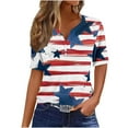 thumbnail image 2 of Red White and Blue Blouse for Women American Flag Shirts for Women Red White and Blue Womens Shirts Memorial Day Shirts Ladies Independence Day Printed Button V-Neck Top Shirt, 2 of 5