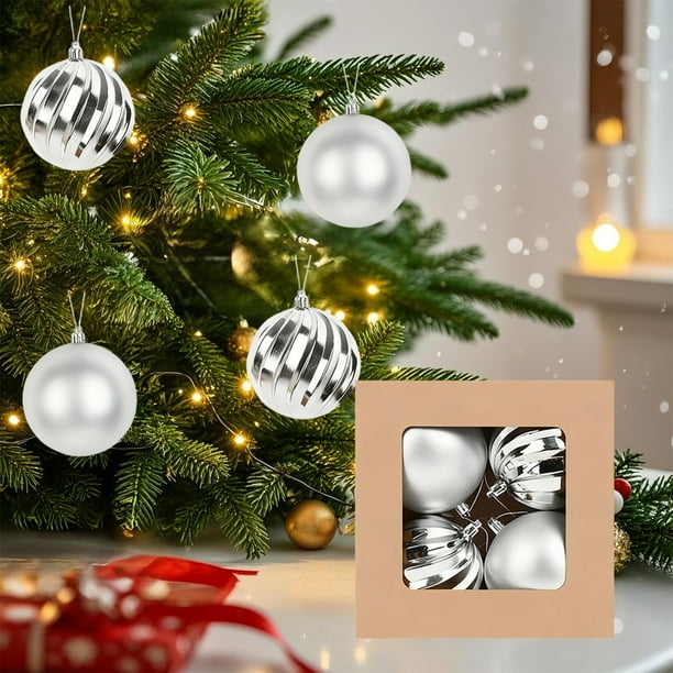 HWRETIE Christmas Tree Ornaments Balls,3.74In4Pcs Christmas Balls Christmas Decorations Boxed Balls Plastic Balls Hanging Ornaments Christmas Tree Vines Garland Scene Decoration