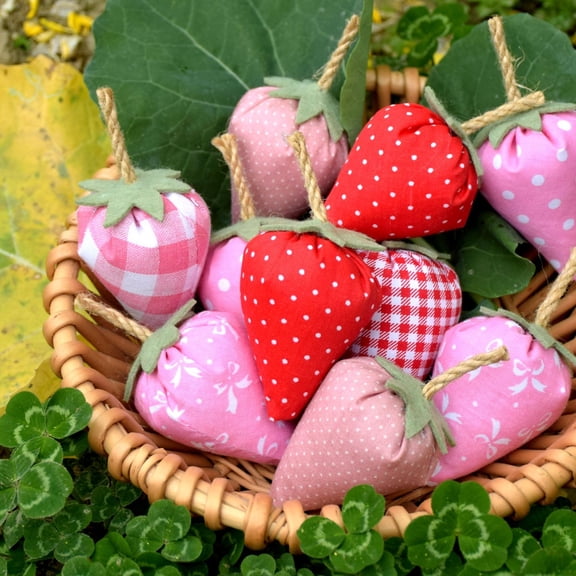 Dalrosia 6PCS Easter Fabric Strawberr Vase Fillers Rustic Farmhouse Decor Farmhouse Basket Bowl Fillers Tiered Trays for Easter Home Wedding
