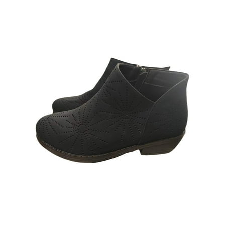 

Woobling Ladies Ankle Boots Chunky Heel Bootie Side Zip Winter Shoes Casual Short Boot Anti-Slip Vintage Booties Round Toe Comfort Black 5.5