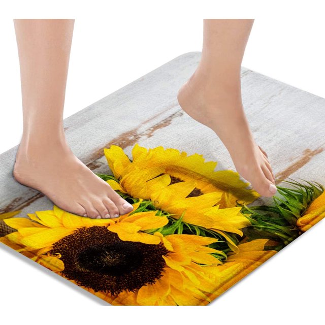 Bath Mats for Bathroom, Bathroom Mats Rugs No Silp,Yellow Sunflower Washable Cover Floor Rug Carpets Floor Mat Bathroom Decorations 18x30 Inches for Kitchen Bedroom Indoor