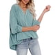 thumbnail image 1 of Camisa holgada de manga larga con cuello en V y hombros caídos, Color puro, Jersey informal sencillo de moda para otoño e invierno, azul, verde, S, 1 of 5