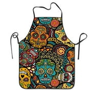 Cilouebghg Kitchen Apron Mexican Sugar Skulls Bib Aprons Women Men Professional Chef Aprons with Extra Long Ties Water Resistant Waiter Hostess Apron for Cleaning Gril