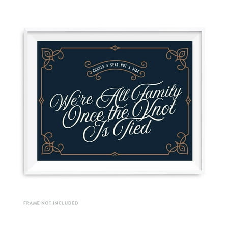 Vintage Ale - Navy Blue Art Deco Vintage Party Signs, Choose a Seat, Not a Side, We're all Family Once the Knot is Tied, 8.5x11-inch