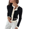 thumbnail image 3 of Women'S Contrast Trim Long Sleeve Button Front V Neck Cardigan Black L, 3 of 9