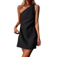 thumbnail image 3 of Lucakuins Mini vestido de verano para mujer, casual, un hombro, sin mangas, color sólido, vestido ajustado Lucakuins moda, 3 of 8