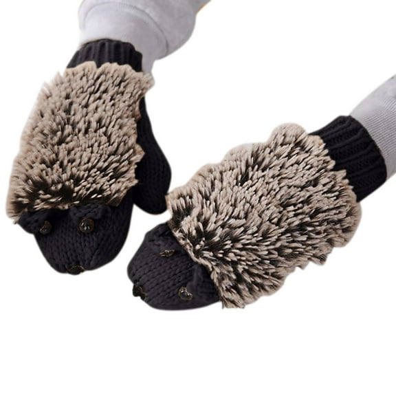 beishanbush Clothing 2025 Gloves Mittens Women's Knitted Warm Cartoon Hedgehog Winter Cotton Thick Gloves Black