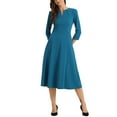 thumbnail image 2 of Vestido de trabajo para mujeres INSPIRE CHIC, corte A, mangas 3/4, vestido midi elegante, azul pavo real L, 2 of 6