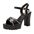 thumbnail image 6 of Mepaouo Wide Width Heels for Women Block Platform High Heeled Sandals Open Toe Dress Shoes Black 6.5, 6 of 7