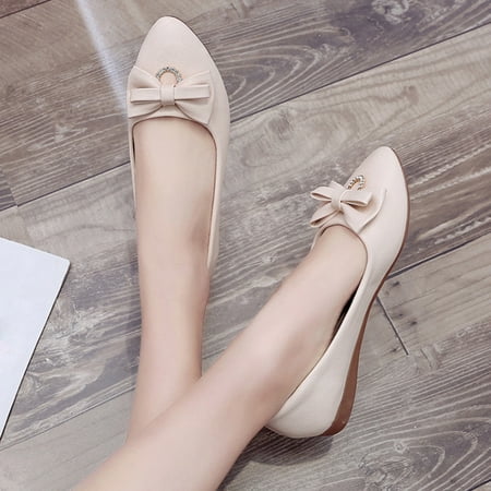 

Tangnade Winter Clearance Fashion Casual Crystal Butterfly Knot Pointed Toe Low Heels Work Shoes for Women