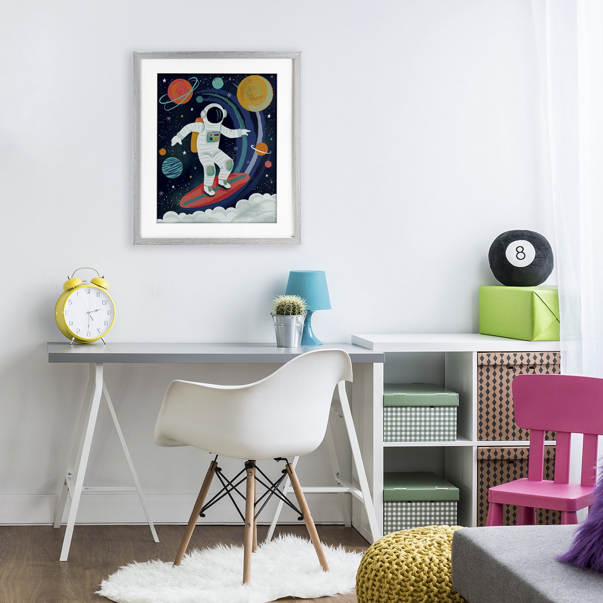 Stupell Industries Surfing Astronaut Beyond Space Gray Framed Print Under Glass, design by Lisa Perry Whitebutton